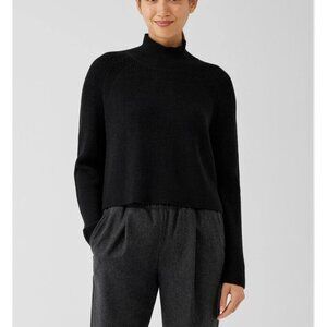 Eileen Fisher Merino Cropped Turtleneck Top – Black Size S P31